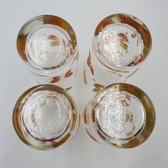 Libbey Vintage 70s Gold Embossed Highball Butterfly Tumblers Set of 4 Fairy - Picture 3 of 3